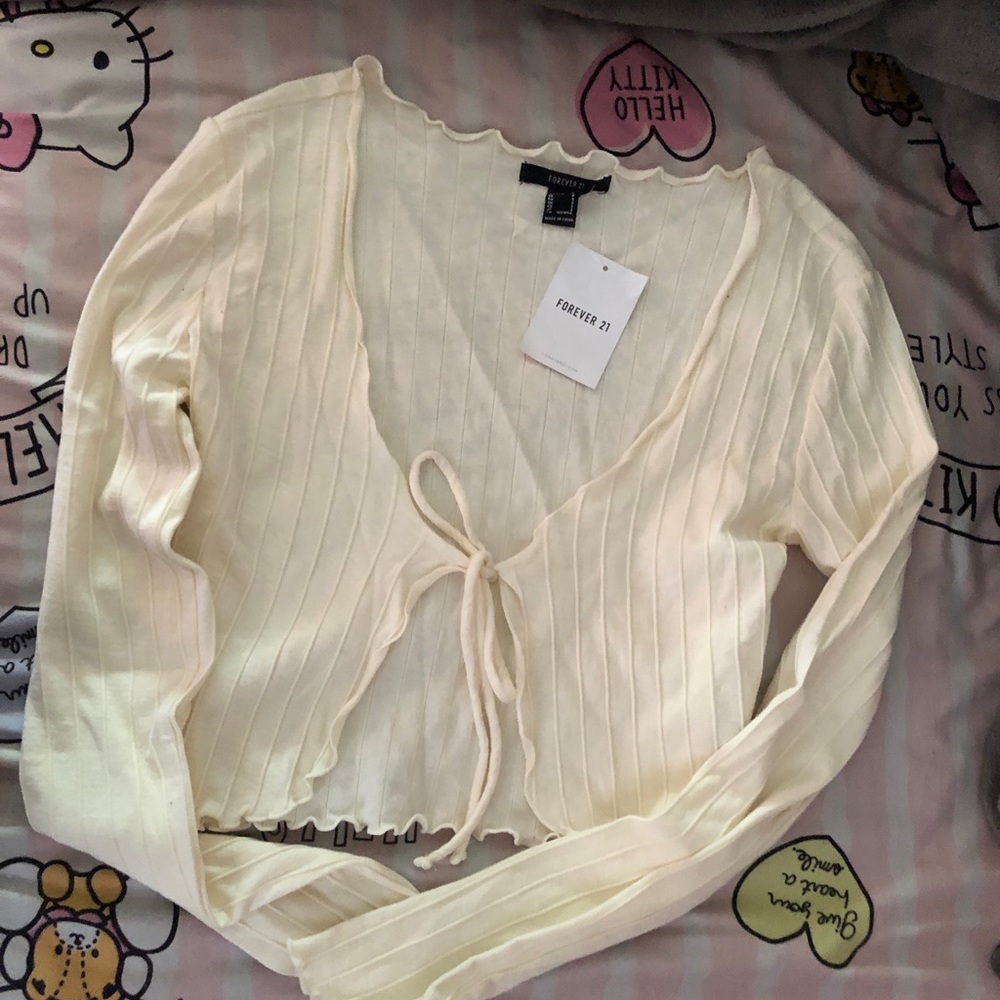 Cream White Butterfly Tie up Crop Top